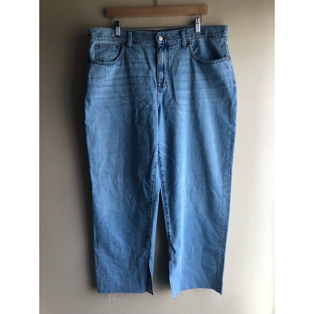 New Madewell Petite Baggy Straight Jeans in Seebald Wash Raw Hem Blue Size 33P